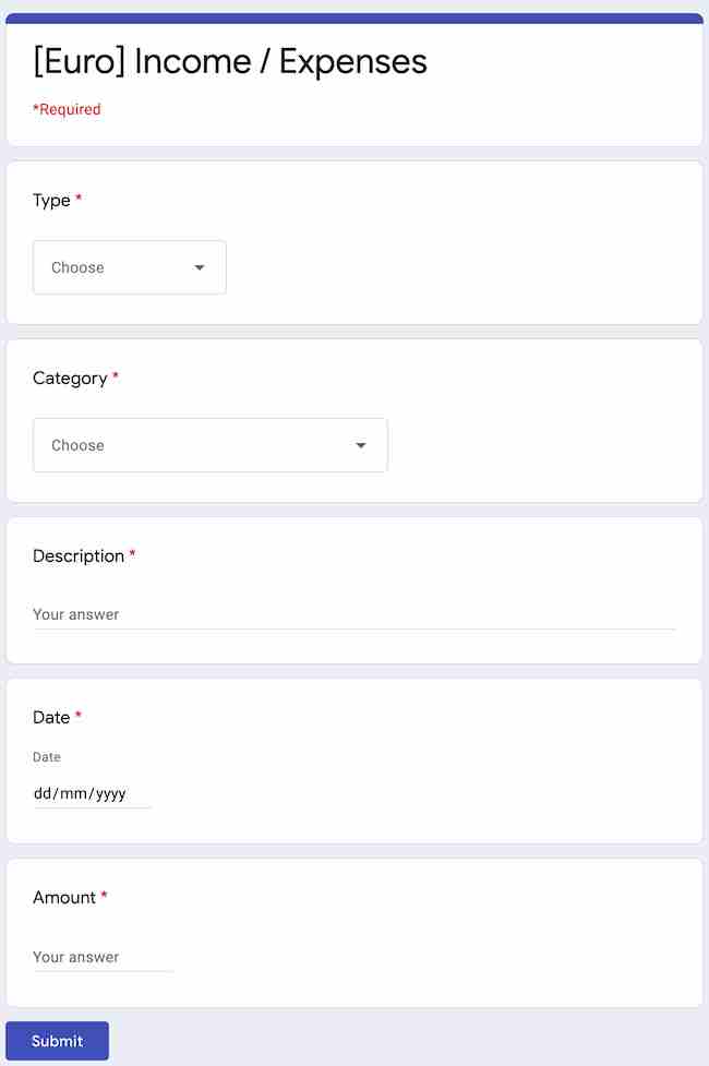 Google forms I shared with my wife