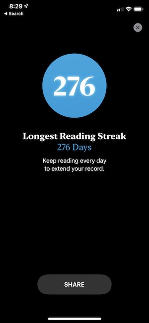 Reading streak from Books iOS app